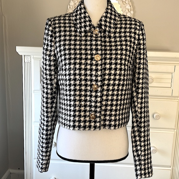 Jason Wu 2 Piece Crop Jacket Matching Sleeveless Top Black/White Check Sequins - Picture 2 of 10